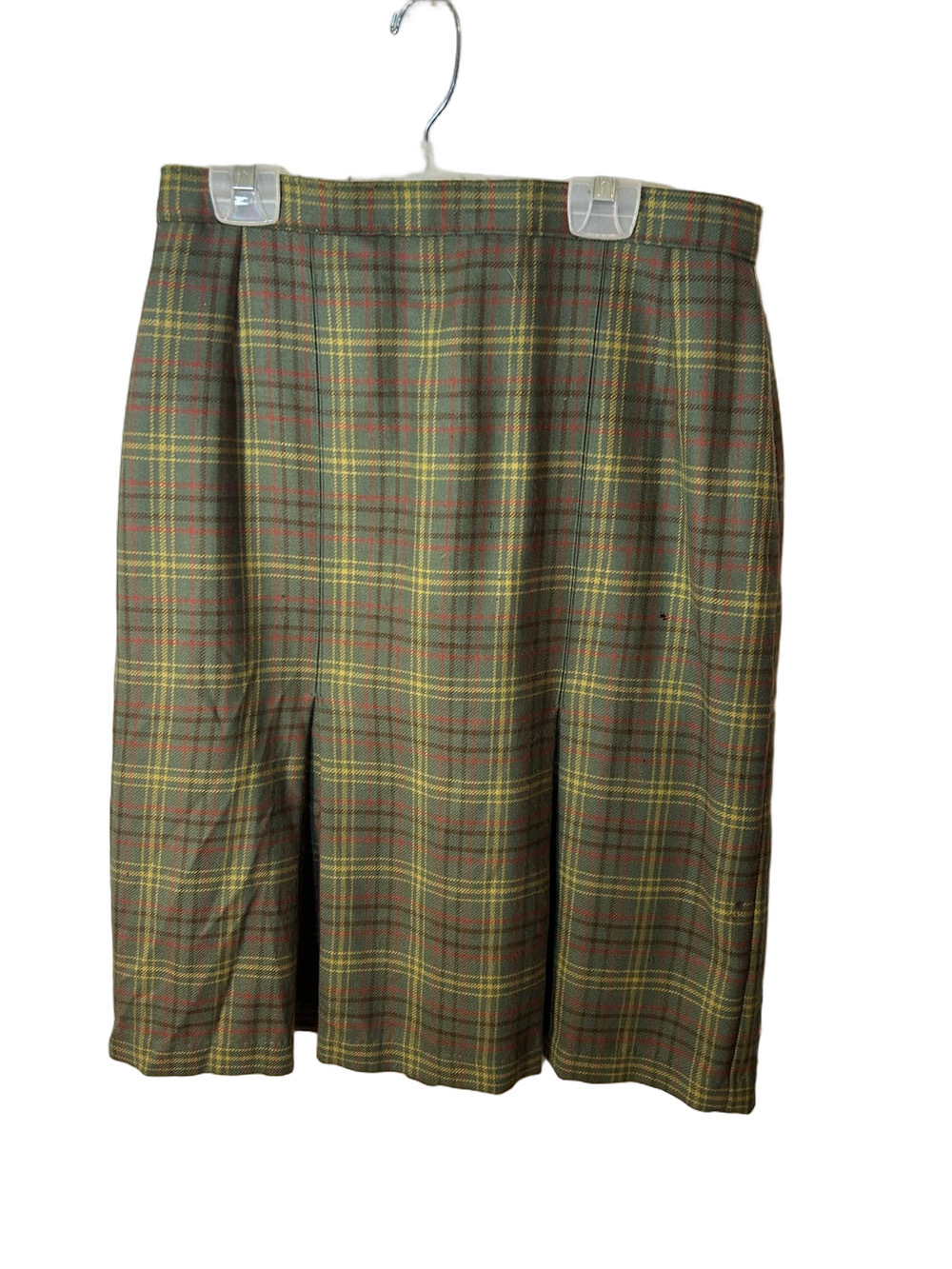 Dunedin Vintage Scotland Plaid Green Midi Skirt Pure New Wool size 16 as is**